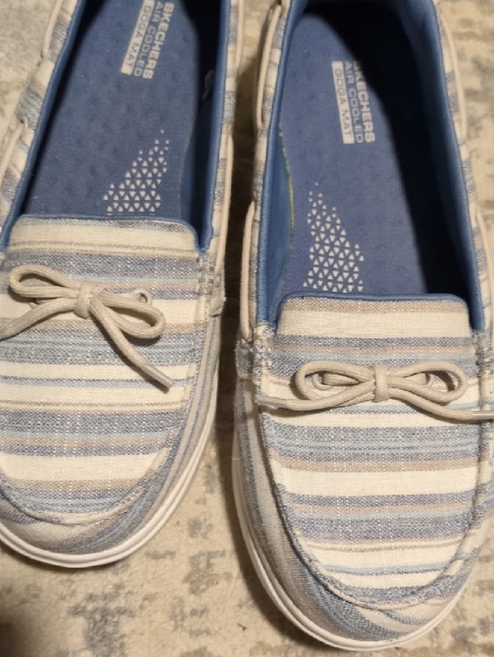 Skechers Striped Slip-On Loafers in Light Blue and Cream - Picture 2 of 7